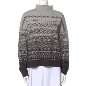Joie Gray Black Mock Turtleneck Fair Isle Geometric Knit Pullover Sweater Sz XL